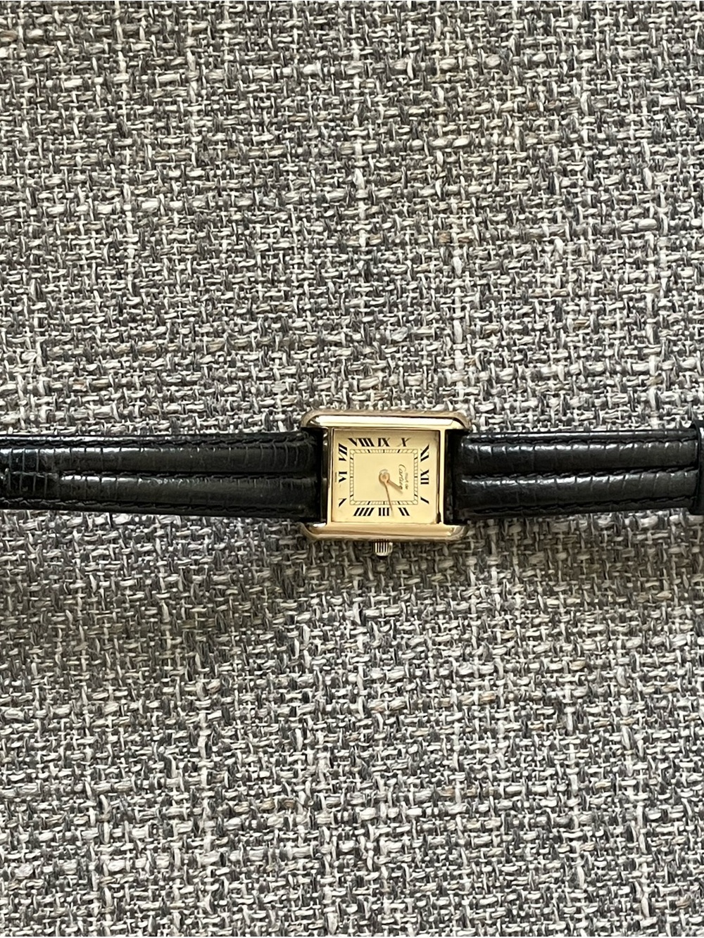 1970’s Vintage Must De Cartier Tank, Gold Plated, Sapphire Cabochon, Manual Wind - Picture 5 of 15